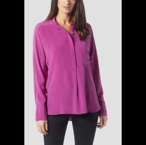 Equipment Femme Marche Collarless Long Sleeved Silk Magenta Blouse